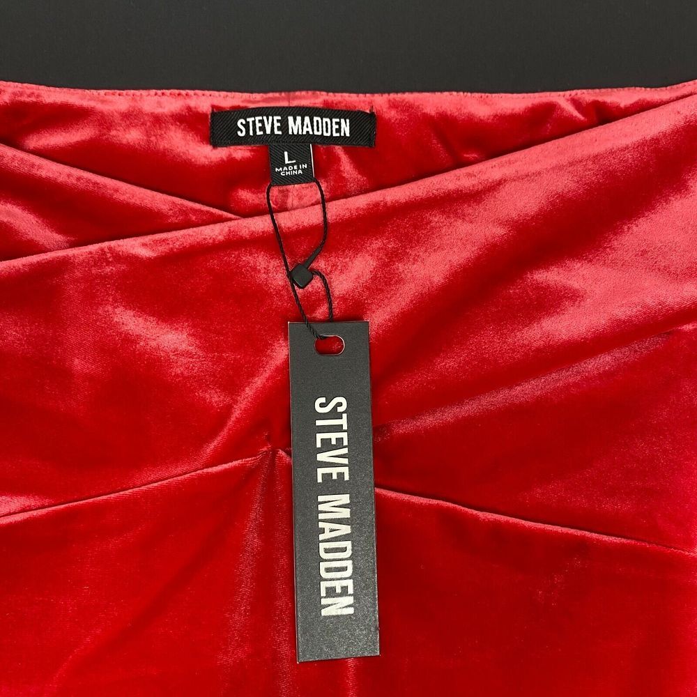 STEVE MADDEN True Red Alaura Off The Shoulder Velvet Mini Dress Size L Christmas - Picture 13 of 14